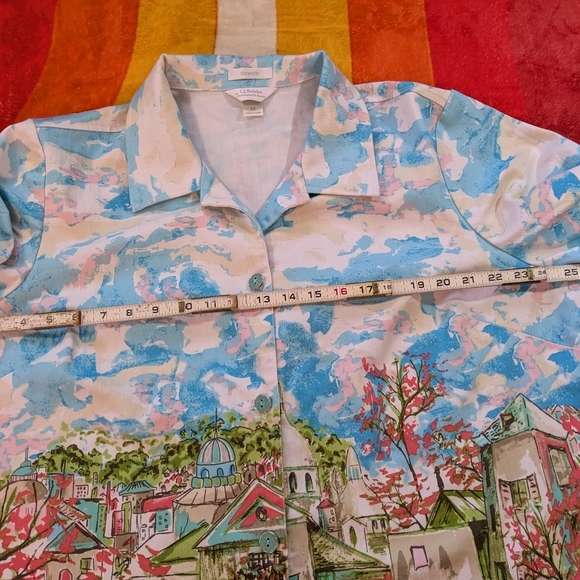 CJ Banks Cityscape Watercolor Shirt Jacket, 2X Stretch Denim Long Sleeve Boho - Picture 9 of 11